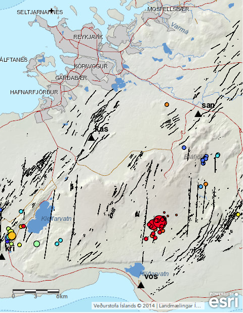 A map showing the epicenters of the earthquakes on the 13th of September, indicated by the red circles, scaled according to