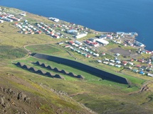 village seen from mountain - man-made ridges