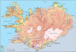 map of Iceland - ash thickness