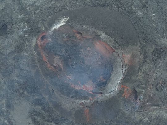 Picture of the crater captured around noon today during a Civil Protection drone flight over the eruption site. Photo: Civil Protection
