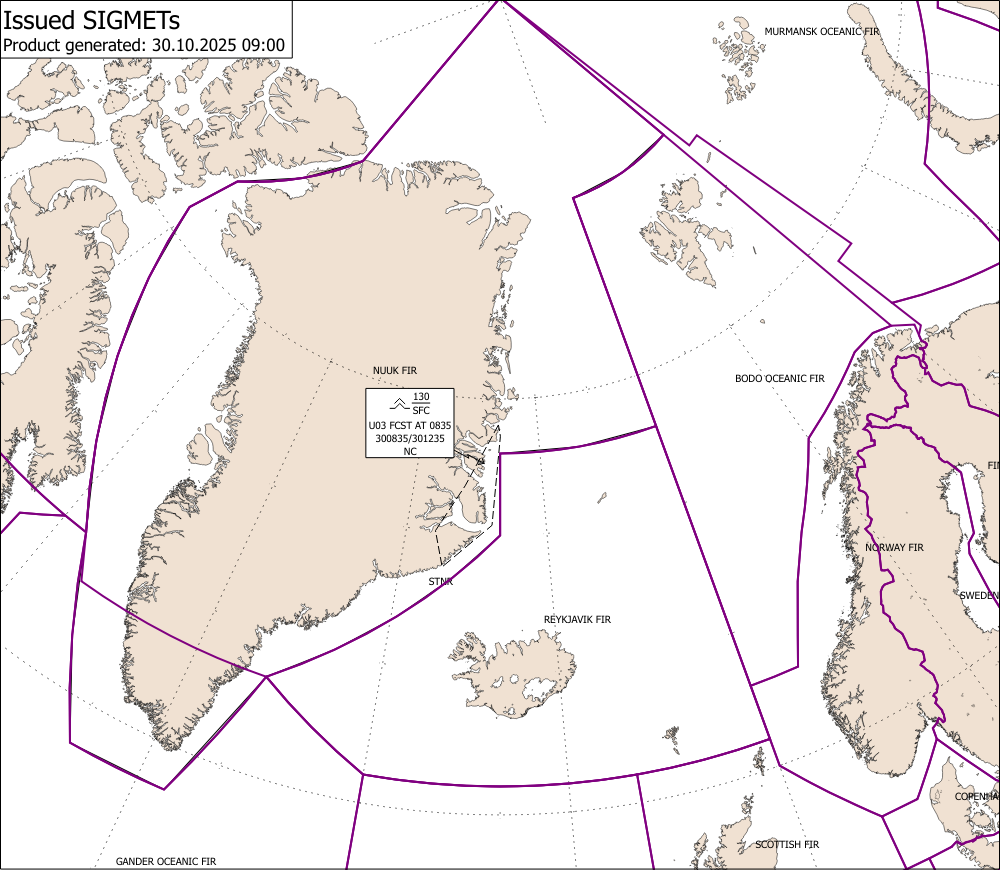 SIGMET's. The image updates every hour with latest information about issued SIGMET's.